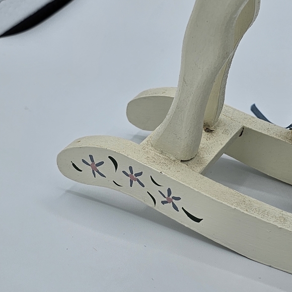 Vintage Shabby Chic Hand Carved White Mini Wooden Rocking Horse - Picture 7 of 8